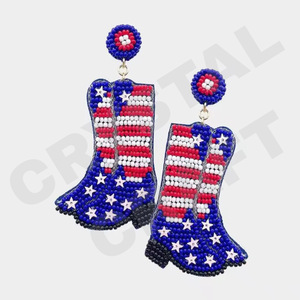 Style Vintage pour Smiley drapeau boucles d'oreilles perlées pour les femmes Orange blanc bleu couleur tissu matériel pour patriotique Memorial Day - Product Image 5