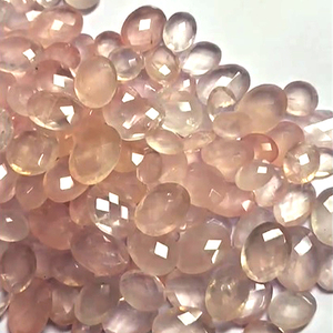 Alta calidad, 138 Uds., piedras preciosas sueltas de cuarzo rosa Natural, 14x10mm x 18 a 22mm, Briolette ovalado, 1270cts, lote de joyería, ventas de hierro rosa - Product Image 1