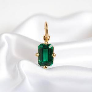 High Quality Gold Plated Emerald <b>Quartz</b> Pendant Prong Setting Baguette Charm for Christian Jewelry Making Birthstone <b>Necklace</b> - Product Image 1
