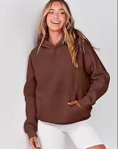 Sweats à capuche pour femmes à la mode, surdimensionnés, doux et confortables, de couleur unie, à capuche pour femmes, à prix de gros, à épaule tombante - Product Image 5