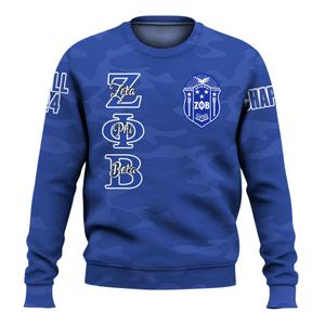 Sudadera con Cuello Redondo Azul y Blanca de Zeta Phi Beta 1920, Ropa de Hermandad Femenina, Bordado Griego - Product Image 1