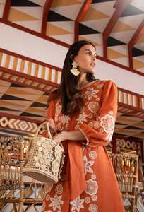 Vestido largo bohemio elegante de alta moda de diseñador para mujer, cuello en V, manga tres cuartos con volantes, tela de algodón de lino lavable - Product Image 4