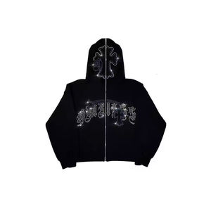 เสื้อฮู้ด2025คริสตัลพลอยเทียมมีซิปพิมพ์ลายชุดลำลองเสื้อแนวสตรีทผ้าระบายความร้อนแบบซิปรูดแบบวินเทจ - Product Image 2