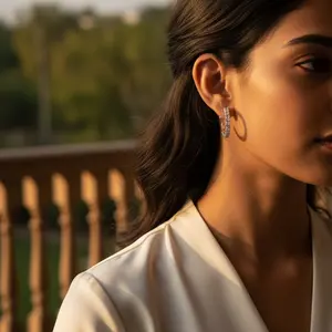 ต่างหูห่วงเงินแท้ 925 ประดับคริสตัลคิวบิกเซอร์โคเนีย สำหรับผู้หญิง ของขวัญคริสตัล - Product Image 2