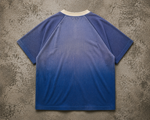 Custom Raglan Sleeve Washed Distressed <b>T</b>-<b>Shirt</b> Chain Embroidery Slim Fit Thick Rib <b>Collar</b> Short Sleeve Men's Cotton Top <b>Shirt</b> - Product Image 2