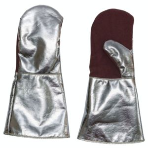 Guantes de manopla de cuero dividido de piel de vaca aluminizada de tamaño XL resistentes al calor resistente a chispas para uso en panadería de construcción Industrial - Product Image 1