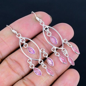 Multi Gemstone Drop <b>Earrings</b> Women 925 Sterling Silver <b>Gold</b> Plated Boho Style Wedding & Party Trending Handmade Gift - Product Image 1