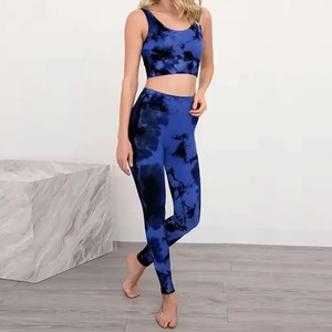 Ensemble de yoga pour femmes sans couture à taille haute, 100% coton, soutien élevé, respirant, imprimé, leggings à manches longues, soutien-gorge de sport, vêtements de fitness pour la salle de sport - Product Image 2