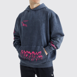 Sudadera con Capucha de Felpa de Algodón Lavada al Ácido para Hombre, Diseño OEM Totalmente Personalizado, con Diseño Serigrafiado, Alta Calidad, Corte Holgado - Product Image 1