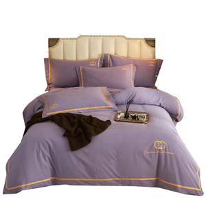 Factory Rate 100% Soft Cotton Breathable 4-Piece Bedding <b>Set</b> Striped Pattern Duvet Jersey Fabric King Size Hotels Knitted - Product Image 2