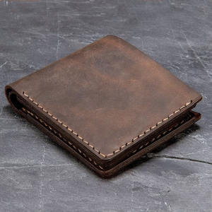 Portefeuille de luxe en cuir véritable antivol pour hommes WML-0060 fermeture à glissière à deux volets marron avec logo fermeture à couvercle ouvert poche à pièces pour le voyage - Product Image 1