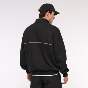 Sudadera de algodón 100% de peso pesado de alta calidad para hombre, nueva tendencia, logotipo personalizado, cuarto de cremallera, diseño de retazos, tejido de punto - Product Image 2