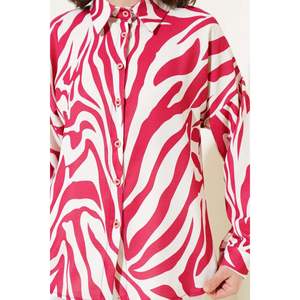 Camisa con estampado de cebra Rojo clarete Talla XL Seda de alta calidad Punto Algodón Spandex Transpirable Casual Botón Logo para verano Otoño - Product Image 4