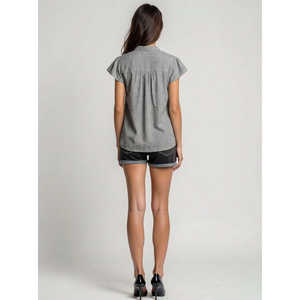 Top de Punto para Mujer, de Algodón, Transpirable, con Estampado a Cuadros, un Solo Botón y Manga con Volantes - Product Image 4