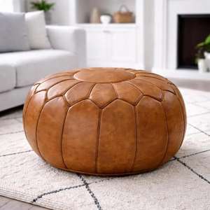 Puf de Cuero Marroquí Hecho a Mano, Otomana Tradicional Artesanal, Decoración del Hogar, Asiento Boho para Sala de Estar - Product Image 1