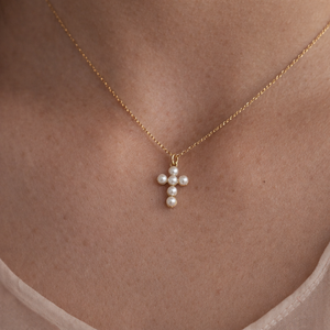 Pearl Cross Necklace-Elegant Christian Jewelry Gift - Product Image 2