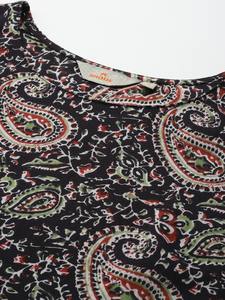 Mujeres Paisley Print puro algodón negro Kurta con pantalones y Dupatta indio pakistaní salwaar kameez traje - Product Image 3