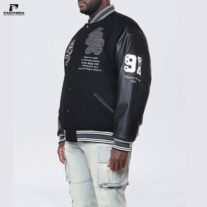 Veste en laine noire vintage à col montant, hiver, broderie personnalisée, logo, veste de style Letterman - Product Image 5