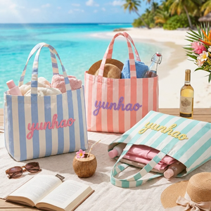 Bolsa de Lona Personalizada con Rayas, Ligera, Gran Capacidad, Bolso de Mano y Hombro Portátil para Mujer - Product Image 1