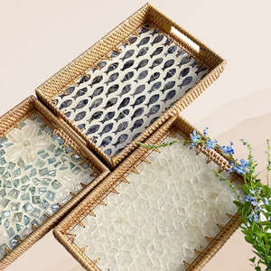 Meilleures ventes de paniers tissés en rotin faits à la main, plateau rond avec poignées, paniers de service alimentaire - Product Image 6