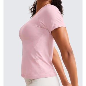 Camiseta de gimnasio para mujer, Material transpirable ultrasuave, ropa de entrenamiento de secado rápido para verano, deportiva y deportiva, técnica teñida lisa - Product Image 4