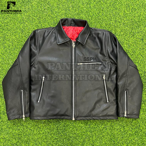 Chaqueta con capucha de cuero genuino con cierre de cremallera ajustada para hombre de alta calidad con letras negras marfil invierno a prueba de viento transpirable - Product Image 6