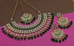 Conjunto de joyas chapadas en oro Kundan tradicional indio y conjunto de collar de cobre para mujeres y niñas accesorios indios joyería Mujer - Product Image 2