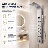 Panneau de douche pour hôtel et appartement avec affichage numérique LED, jets de massage effet pluie en acier inoxydable, système thermostatique à main