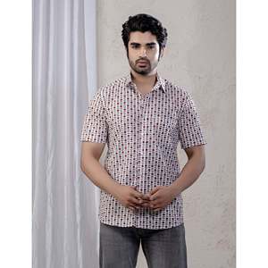 Chemise décontractée pour homme en coton imprimé à manches courtes, tissu popeline respirant, taille XL, offre ODM - Product Image 1