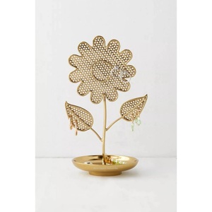 Set of Two Flower Design Metal Jewelry Organizer Stand With Tray for <b>Display</b> Storage Stand for <b>Tabletop</b> Home Decor - Product Image 3