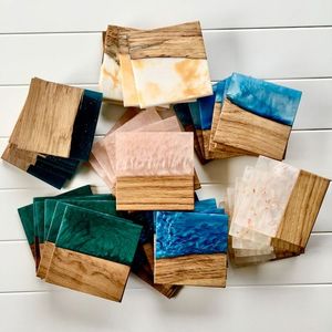Vente chaude Creative Rond En Bois D'acacia et Résine Dessous De Verre Thé Café Boisson Tapis Et Tampons Ensemble - Product Image 1