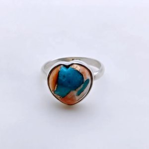Oyster <b>Turquoise</b> Heart <b>Ring</b>, Sterling Silver Boho Jewelry - Product Image 1