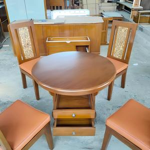Ensemble de table à manger ronde en bois avec plateau en verre, ensemble de 5 chaises pour hôtel, appartement, villa - Product Image 4