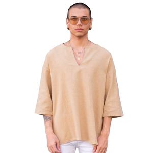 Camiseta con cuello en V para hombre, ropa de talla grande para exteriores, Color sólido, venta al por mayor, ligera, personalizada - Product Image 1