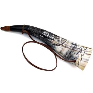 Cuerno de soplado hecho a mano ecológico con correas de cuero Deportes y decoración Estilo Animal Tema - Product Image 1