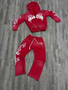 Ensemble sweat-shirt et pantalon de survêtement pour homme, broderie appliquée personnalisée, lavage à l'acide, hiver, coupe évasée, poids lourd, délavé, cordon de serrage, 100% coton - Product Image 6