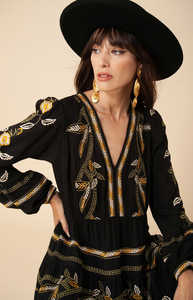 Vestido Maxi Bohemio de Verano Hecho a Mano con Bordado Floral Único, Manga Larga, Diseño de Diseñador, Tejido Ecológico y Cintura Natural - Product Image 3