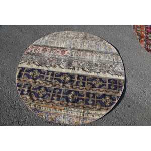 Tapis Vintage Bohème Violet Beige Laine Turque 4.6ft X 4.6ft Classique Rectangulaire Design Patchwork Motif pour Entrée Couloir - Product Image 3