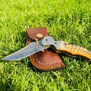 มีดพับเหล็กดามัสกัสทำด้วยมือมีดที่จับกระดูกแกะสลักมีดตั้งแคมป์ที่จับกระเป๋าปรับแต่งได้ตามต้องการ - Product Image 6