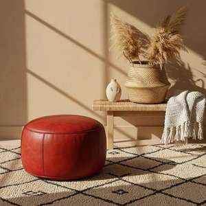 Puf de Cuero Marroquí Hecho a Mano, Otomana Tradicional Artesanal, Decoración del Hogar, Asiento Boho para Sala de Estar - Product Image 1
