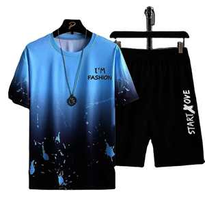 Nouveau style de jogging d'été personnalisé à manches courtes 2 pièces Ensemble de survêtements courts 6XL grande taille avec impression graphique pour hommes Ensemble t-shirts et shorts - Product Image 1