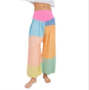 Women's Stylish Aladdin <b>Pants</b> Colour Block Patch Work Trendy Solid Handloom Fabric Quick Dry Cotton Lined Streetwear Aladdin - Product Image 3