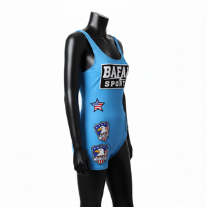 Maillot de bain une pièce bleu en polyester et élasthanne 220 GSM de qualité supérieure, logo personnalisé par sublimation, design sur mesure pour femme - Product Image 5