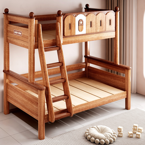 Mahogany <b>Wood</b> Twin <b>Bunk</b> <b>Bed</b> Sturdy Heavy Duty <b>Bed</b> Frame - Product Image 1