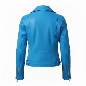Veste en cuir bleu pour femme, style motard, prix d'usine, vente en gros, quantité en vrac, cuir véritable, veste de motard, approvisionnement OEM - Product Image 3
