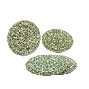 Forestry Green Beaded coaster Unique Leafy Structure Wedding Decorative Beaded coaster 5.5x5 Inches Restaurant Dining Supplies - Product Image 2