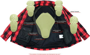 Red Men Motorcycle Flannel for Biker <b>Shirt</b> Plaid Removable Sporty Armored Zipper Snap Closure Plus Size Breathable Windproof - Product Image 5