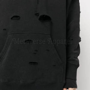 Cotton Blended Fabric Private Label Low MOQ <b>Mens</b> Distressed Pullover <b>Hoodies</b> Hot Selling Distressed <b>Hoodies</b> Made in Pakistan - Product Image 5