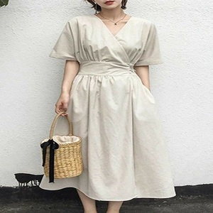 Robe chemise décontractée longue pour femme, élégante, unie, ample, en tricot de rayonne, polyester, élasthanne et tissu Roma, à manches bouffantes - Product Image 3