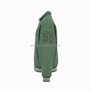 Veste universitaire en mélange de laine 450 GSM de haute qualité polaire intérieure Logo brodé personnalisé veste universitaire pour femmes de Style collège vert - Product Image 3